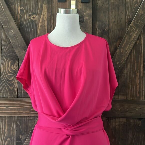 New Formal Dress Elegant Batwing Sleeve Wrap Front Tie Waist  Cocktail Dress - Picture 2 of 9